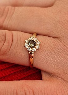Prstene - Zlatý prsteň Snowdrop s moldavitom a diamantmi Sl1-g 0,2040ct (16) - 15604663_