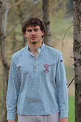 Pánske oblečenie - Pánska vyšívaná bavlnená košeľa - 15604899_