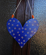 Dekorácie - drevené kráľovsky modré srdce folk / 155mm - 15607510_