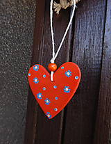Dekorácie - drevené maľované srdce modré kvietky - 15607585_