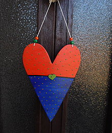 Dekorácie - maľované veľké drevené srdce bublinky / 230mm - 15607560_