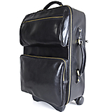 Veľké tašky - Celokožený cestovný kufor v čiernej farbe, staromosádzne kovanie - 15608023_