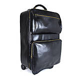 Veľké tašky - Celokožený cestovný kufor v čiernej farbe, staromosádzne kovanie - 15608024_