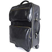 Veľké tašky - Celokožený cestovný kufor v čiernej farbe, staromosádzne kovanie - 15608023_