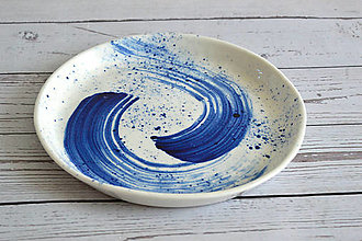 Nádoby - Tanier Modrou maľované (Raňajkový) - 15608185_