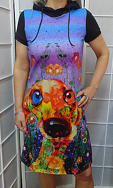 Šaty - Šaty s kapucí - barevný pes S - XXXL - 15609213_