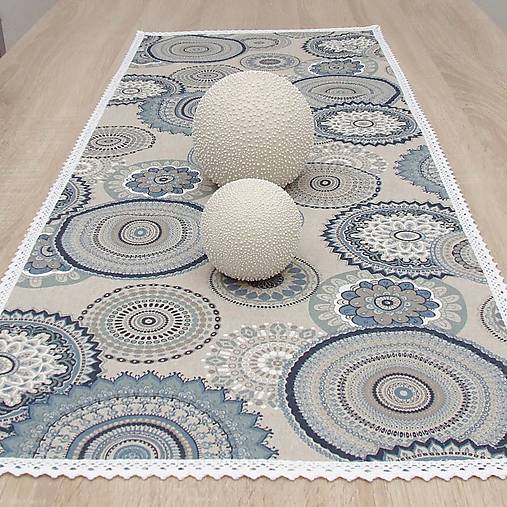 Úžitkový textil - ROMANA - modro tyrkysová mandala - obdĺžnikový obrus 100x40 - 15609637_