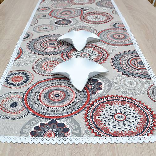 Úžitkový textil - ROMANA - čierno červená mandala - obdĺžnikový obrus 100x40 - 15611755_