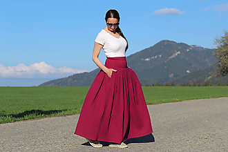 Sukne - Maxi "vínová" mušelínová sukňa - 15612131_
