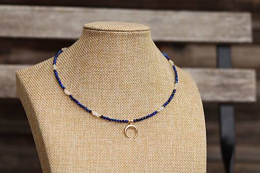 Náhrdelník - choker - lapis lazuli, mesačný kameň