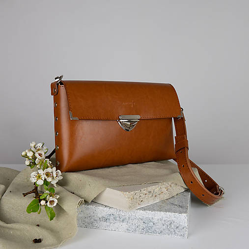 Kabelky - Kožená kabelka MaxiMe (koňaková hnedá) (Style) - 15612924_