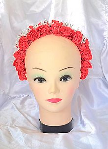 Ozdoby do vlasov - Červená kvetinová čelenka na redový tanec - 15614325_