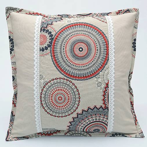 Úžitkový textil - ROMANA - čierno červená mandala - obliečka na vankúš(1) 40x40 - 15613016_