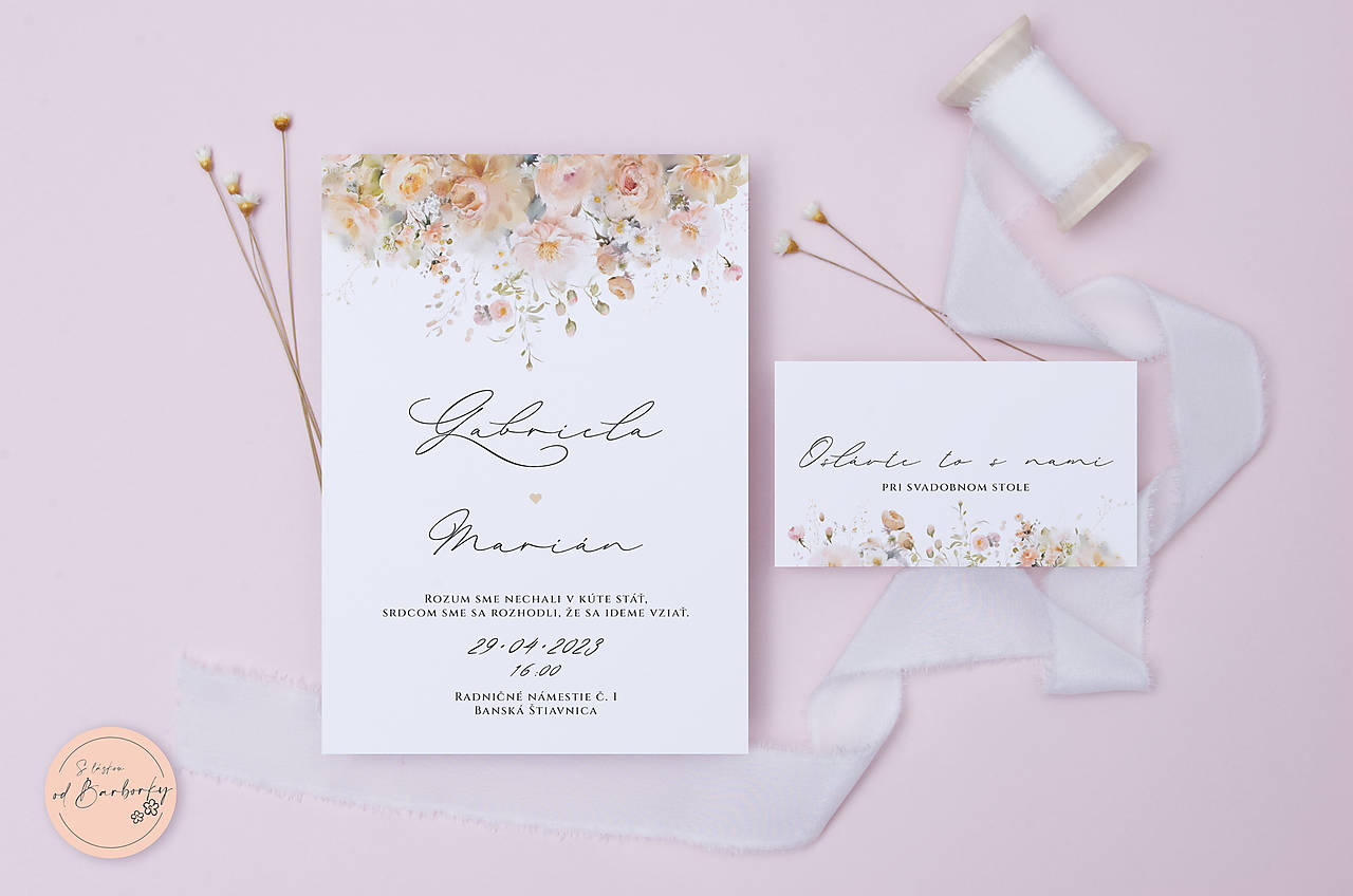 Svadobné oznámenie B#94A (Lepiaca etiketa na výslužku (vodeodolná))