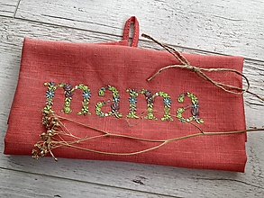 Úžitkový textil - Deň matiek - Ľanové utierky pre ,,mamičku" SKLADOM !!! (coral /zeleno-modro-tm.rúžová výšivka) - 15617492_