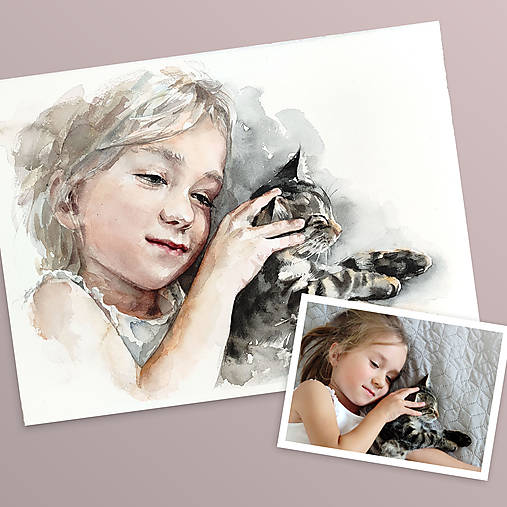 Akvarelový portrét s miláčikom, podľa fotografie na objednávku
