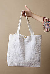 Veľké tašky - Ľanová taška s bielou aplikáciou - 15617523_