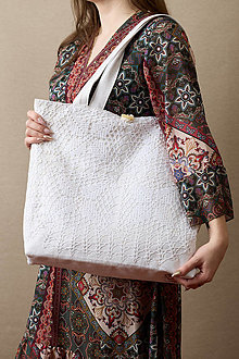 Veľké tašky - Ľanová taška s bielou aplikáciou - 15617529_