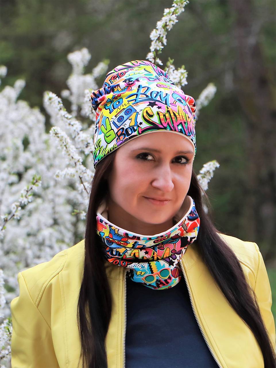 Grafity úpletové čiapka, nákrčník alebo set