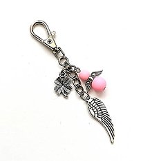Kľúčenky - Kľúčenka "krídlo" s anjelikom (ružová svetlá) - 15619897_