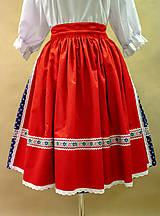 Sukne - Ženský folklórny komplet : modrá sukňa s červenou zásterkou (Zástera) - 15618756_