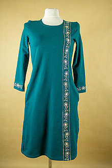 Šaty - Vyšívané tunikové šaty Pliešovce -  smaragdové - 15618624_