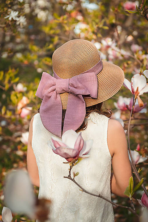 Dámsky slamený klobúk (ružová mašľa)