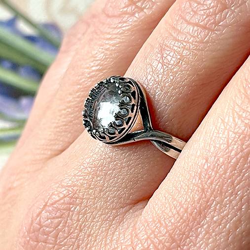 Clear Quartz Antique Silver Ring  / Vintage prsteň s krištáľom brúseným E054