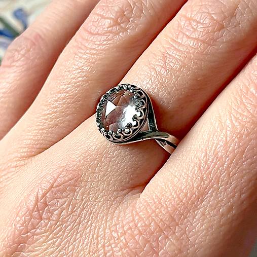 Clear Quartz Antique Silver Ring  / Vintage prsteň s krištáľom brúseným E054