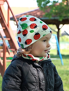 Detské čiapky - Lienky úpletová čiapka, nákrčník alebo set - 15624343_
