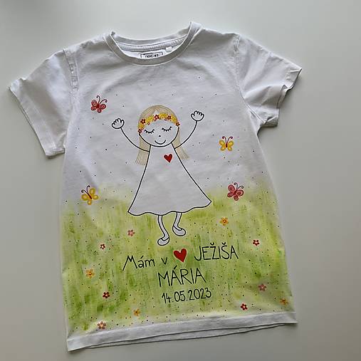 Maľované tričko na pamiatku prvého svätého prijímania (pre dievčatko so svetlými vlasmi)
