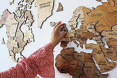 Dekorácie - Drevená 3D Mapa Sveta "Brownie"+ názvy štátov a hlavné mestá - 15621845_