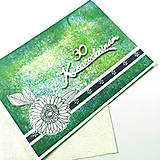 Pozdrav k 30. narodeninám - modrotlač na zelenej - pohľadnica