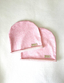 Čiapky, čelenky, klobúky - Set čiapok mama a dcéra, ružový melír - 15627927_