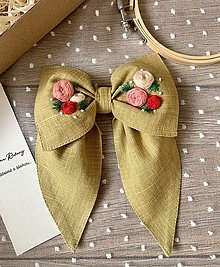 Detské doplnky - Ľanová mašľa - ŽLTÁ (medium size) - 15628802_