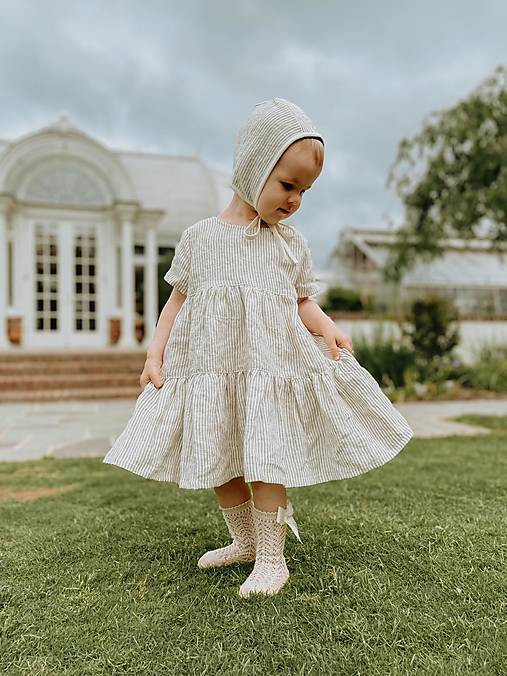 Detské ľanové šaty Stehlík s dvojitým riasením