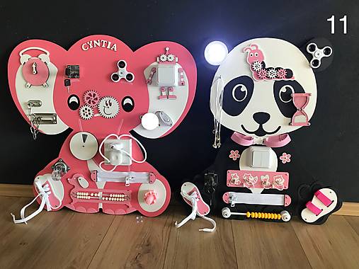 Hračky - Activity board drevena hracka PANDA (variant 11 ruzove komponenty) - 15629661_