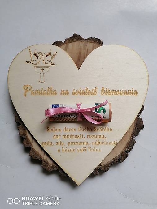  - Drevena pohľadnica k birmovke srdce (Personalizovane srdce s menom dieťaťa alebo menom darujuceho) - 15631691_
