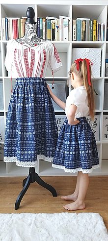 Sukne - Folklórna sukňa - modré Čičmany (uni detská) - 15629823_