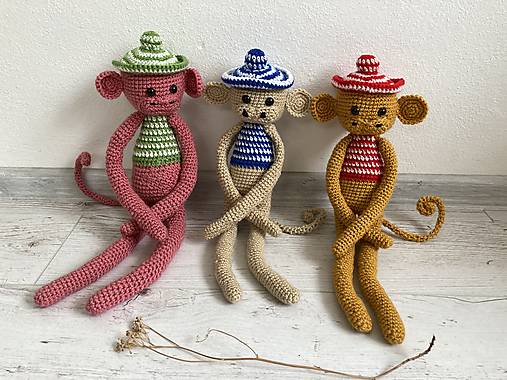 Hračky - Opice dlhonohé, štíhle - Hačkovaná Hračka  - 15631071_