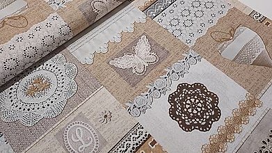 Textil - Látka vintage vzor v režnom tóne (Krajka,srdiečka,madeira) - 15634724_