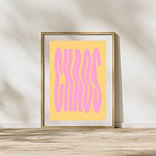 Grafika - Chaos retro farebný minimalistický print (plagát) (PDF Chaos Yellow & Pink) - 15633796_