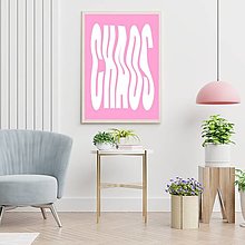 Grafika - Chaos retro farebný minimalistický print (plagát) (Chaos Pink & White A4 vytlačený) - 15633807_
