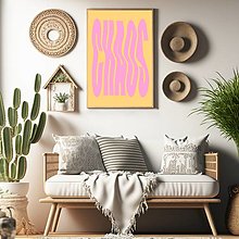 Grafika - Chaos retro farebný minimalistický print (plagát) (Chaos Yellow & Pink A4 vytlačený) - 15633809_