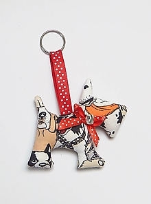 Kľúčenky - Prívesok na kľúče - psík, s červenou stužkou - 15631886_