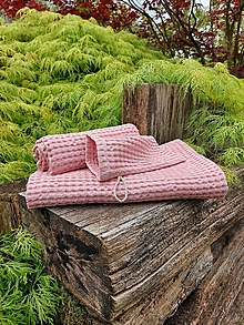 Úžitkový textil - Ľanová osuška, uterák a žinka Pink - 15634016_