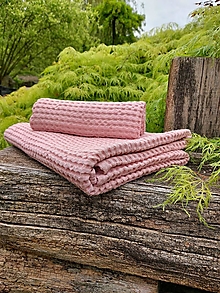 Úžitkový textil - Ľanová osuška a uterák Pink - 15634038_