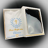 Detské oblečenie - Košieľka na krst  k10 modrá zlatá so srdiečkom v darčekovom balení - 15636054_
