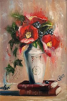 Obrazy - Obraz "Zátišie s kvetmi" - olejomaľba, plátno, 20x30 cm - 15638275_