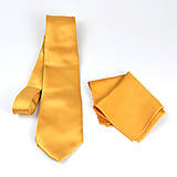 Pánske doplnky - SET Hodvábna kravata + vreckovka v medenej farbe, ručná výroba - 15642115_